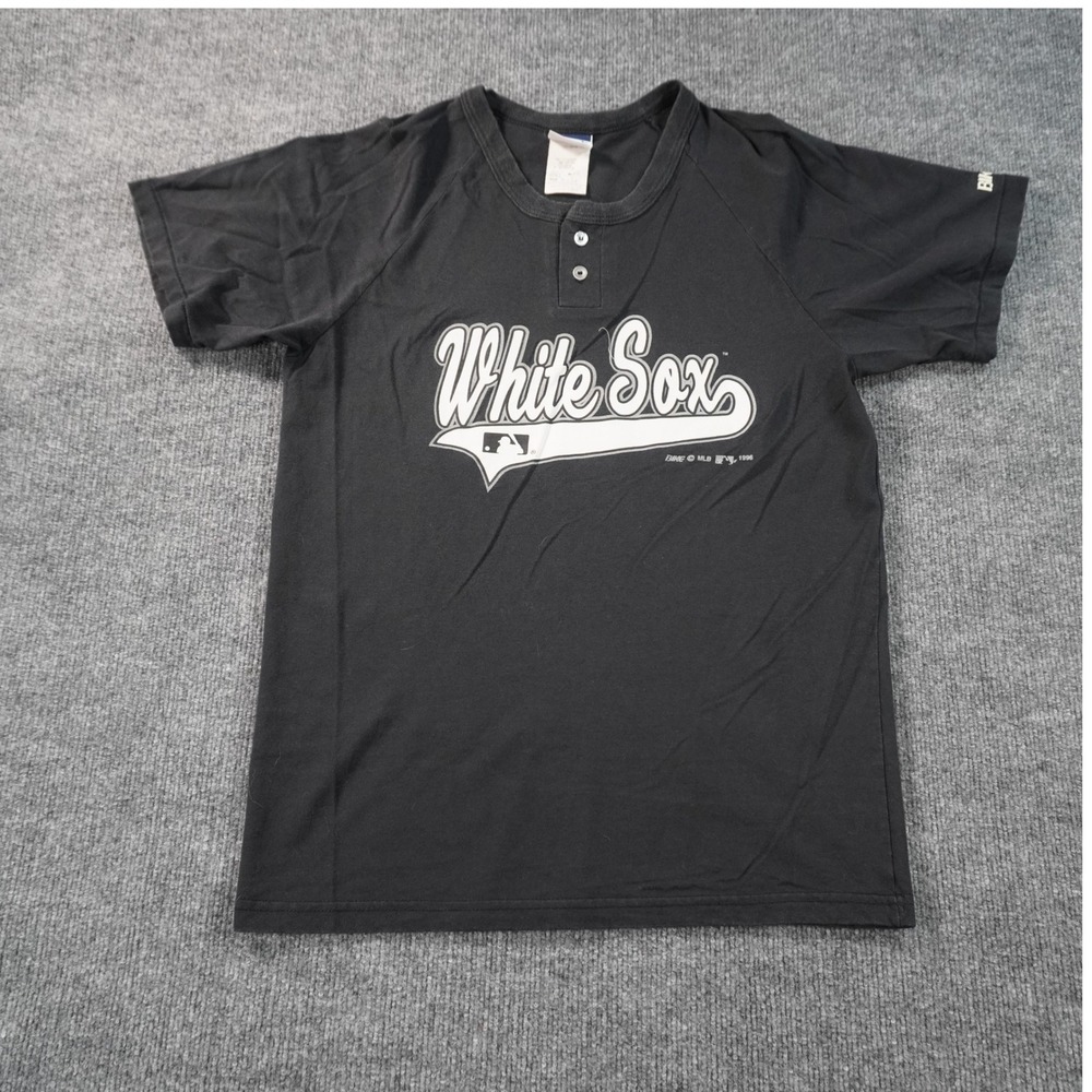 Vintage Bike Chicago White Sox T-Shirt Men Large Black 1996 MLB Henley USA Made